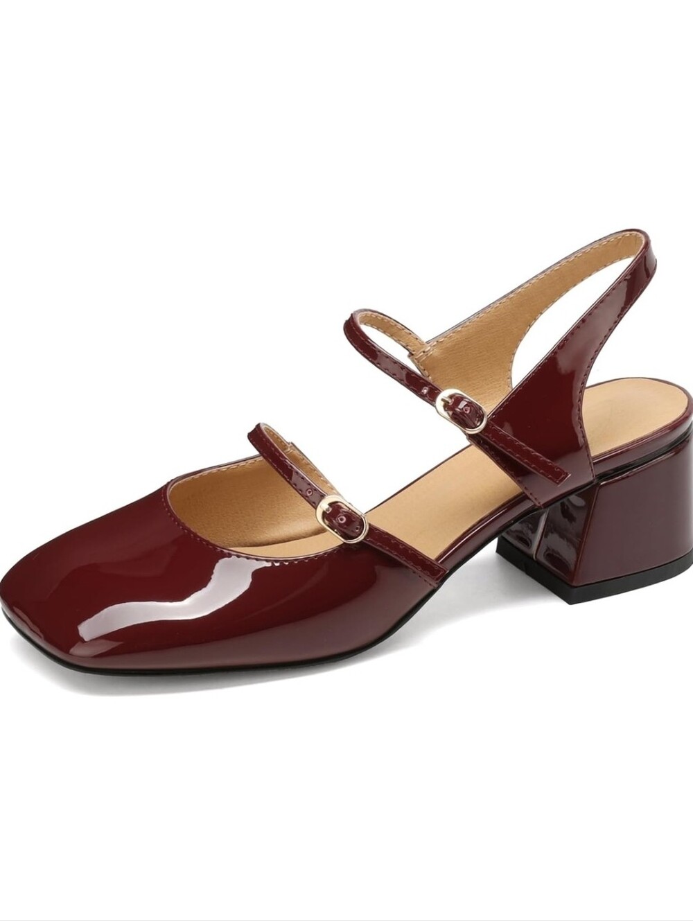 NIB Mary Jane Patent Leather Shoes Chunky Heel 8 Red Wine